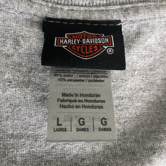 Harley-Davidson women V-neck Gray tee with Blue Graphic- size Large - Picture 5 of 9